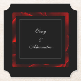 モダン レッド フローラル ブラック & ホワイト ペーパーコースター