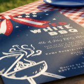 モダン・レッド・ホワイト BBQ 4th of July 愛国パーティー 招待状