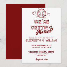 モダン レッド レトロ ディスコ グルーヴィー ウェディング インビテーション