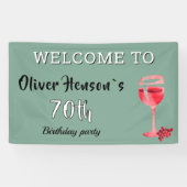 モダン レッド ワイン グラス 70歳の誕生日パーティー バナー 横断幕 (横)