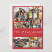 モダン レッド 7 写真コラージュ Feliz Navidad シーズンカード (正面)