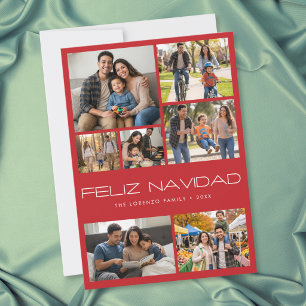モダン レッド 7 写真コラージュ Feliz Navidad シーズンカード