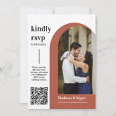 モダン レトロ アーチ QRコード RSVP フォト ウェディング 招待状 (裏面)