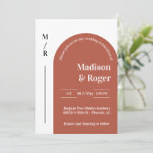 モダン レトロ アーチ QR コード RSVP フォト ウェディング 招待状 (スタンド正面)