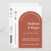 モダン レトロ アーチ QR コード RSVP フォト ウェディング 招待状 (正面/裏面)