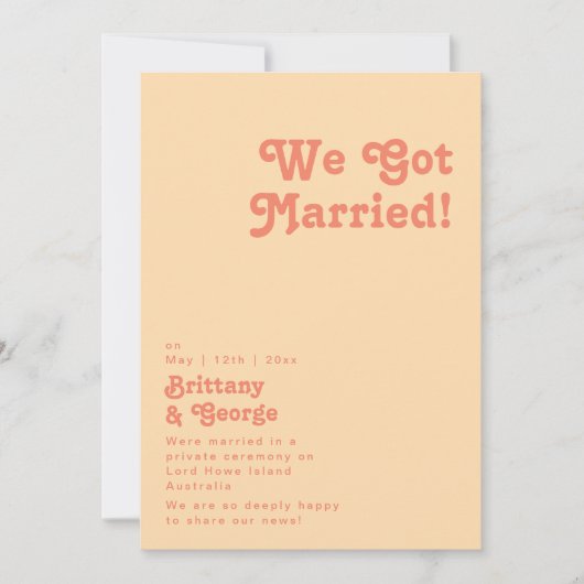 モダン レトロ | オレンジ クリーム エロープメント アナウンスメント 招待状 (正面)