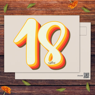 モダン レトロ グルーヴィー グレー 18歳の誕生日 ポストカード