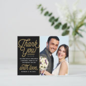 モダン レトロ ゴールド ありがとう ウェディング フォト ポストカード (スタンド正面)