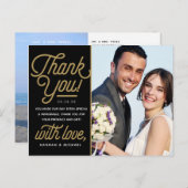 モダン レトロ ゴールド ありがとう ウェディング フォト ポストカード (正面/裏面)