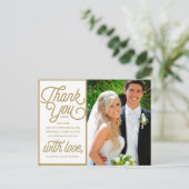 モダン レトロ ゴールド サンクス ウェディング フォト ポストカード (スタンド正面)