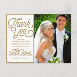 モダン レトロ ゴールド サンクス ウェディング フォト ポストカード