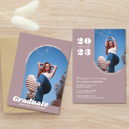 モダン レトロ ダスティピンク ボールド フォト アーチ 卒業式 招待状