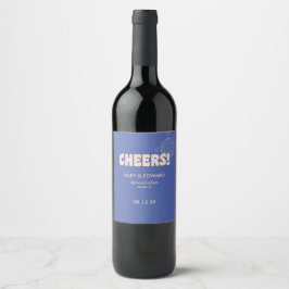 モダン・レトロ・ダークブルー "Cheers!" オーダーメイド ウェディング ワインラベル
