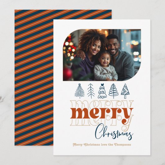 モダン レトロ ドゥードル クリスマス フォト (正面/裏面)