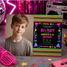 モダン・レトロ・ネオン80'sバースデーパーティー 招待状