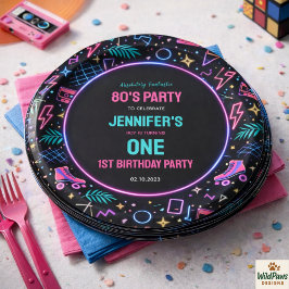 モダン・レトロ・ネオン80's 1歳の誕生日パーティー ペーパープレート