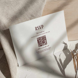 モダン・レトロ・バーガンディー 結婚式QRコード RSVP エンクロージャーカード