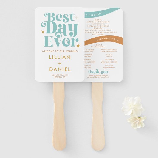 モダン レトロ ビーチ カラー プログラム ハンドファン (正面&裏面)