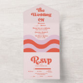 モダン レトロ ピンクとオレンジのタイポグラフィー ウェディング オールインワン招待状 (内側)