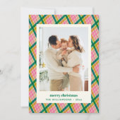 モダン レトロ ピンク グリーン チェック クリスマス フォト (正面)