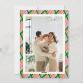 モダン レトロ ピンク グリーン チェック クリスマス フォト (裏面)