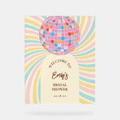 モダン レトロ ピンク ディスコボール ブライダルシャワー ウェルカム アクリルサイン (正面)