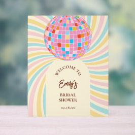 モダン レトロ ピンク ディスコボール ブライダルシャワー ウェルカム アクリルサイン