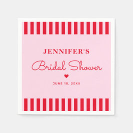 モダン レトロ ピンク & レッド ストライプ ブライダル シャワー スタンダードカクテルナプキン