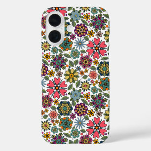 モダン・レトロ・フラワーデザイン シームレスパターンアート iPhone 16ケース