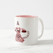 モダン レトロ フラワー ハンドドローンピンク電話イニシャル ツートーンマグカップ (正面右)
