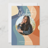 モダン レトロ ブルー ラスト クリーム ウェーブ フォト 卒業 招待状 (正面)