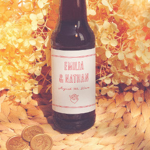 モダン レトロ ラブ ストラック ハンドドロー カプイド ウェディング ビールラベル