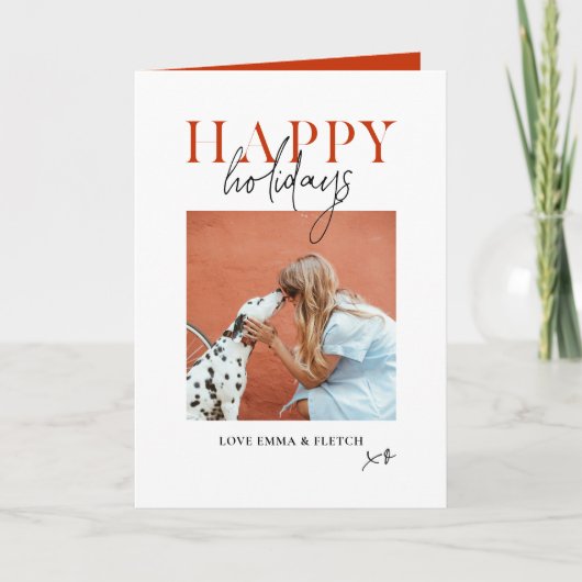 モダン レトロ 明るい カラフルな 赤 オレンジ 犬 ママ シーズンカード (正面)