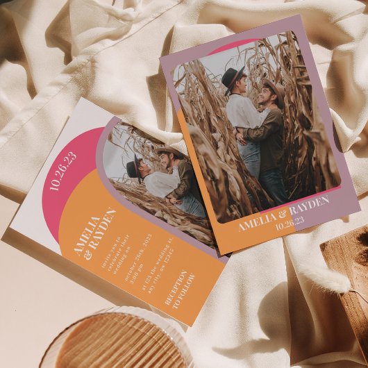 モダン レトロ 70年代 アーチ フォト ウェディング 招待状