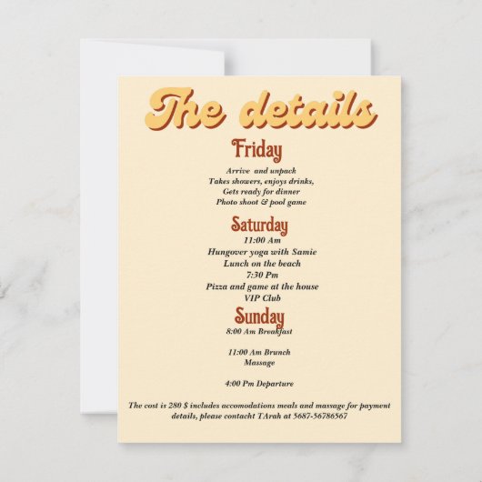 モダン レトロ 70年代 テラコッタ 結婚前のお別れウィークエンド 招待状 (裏面)