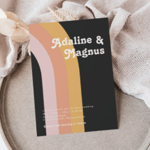 モダン レトロ 70's レインボー ダーク カジュアル ウェディング 招待状