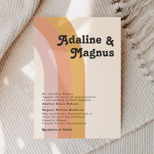 モダン レトロ 70's レインボー トラディショナル ウェディング 招待状