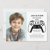 モダン レベルアップ ゲーマー男子 誕生日パーティー 写真 招待状 (正面)