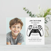 モダン レベルアップ ゲーマー男子 誕生日パーティー 写真 招待状 (スタンド正面)
