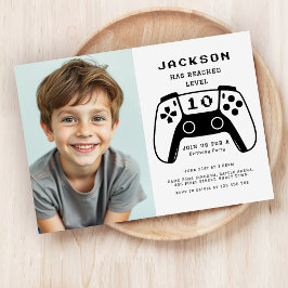 モダン レベルアップ ゲーマー男子 誕生日パーティー 写真 招待状