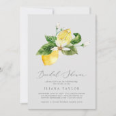 モダン レモン ガーデン | グレー ブライダル シャワー 招待状 (正面)