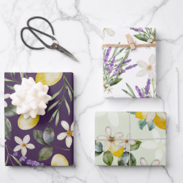 モダン レモン フラワール シトラス ウェディング ラッピングペーパー ラッピングペーパーシート