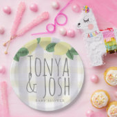 モダン レモン リース シトラス イエロー グレー ペーパープレート (パーティー)