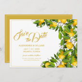 モダン レモン wreath ガーデン | ウェディング セーブザデート (正面/裏面)