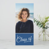 モダン ロイヤルブルー 卒業写真 発表 招待状 (スタンド正面)