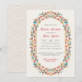 モダン ロマンティック エレガント フラワー リース ブライダル シャワー 招待状 (正面/裏面)