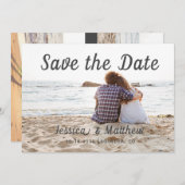 モダン ロマンティック ビーチ 3 枚のカップル写真 セーブザデート (正面/裏面)