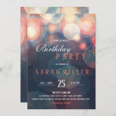 モダン ロマンティック ボケ ライト 誕生日 ディナー パーティー 招待状 (正面/裏面)
