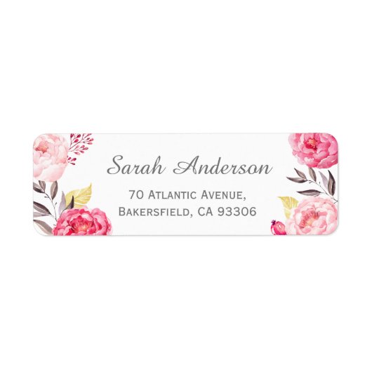 モダン ロマンティック ボタニカル おしゃれな ピンクの花 ラベル (正面)