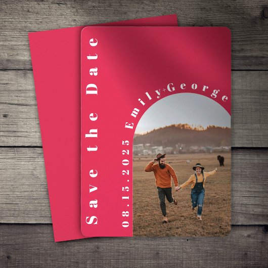 モダン ロマンティック ヴィバ マゼンタ アーチ フォト ウェディング セーブザデート